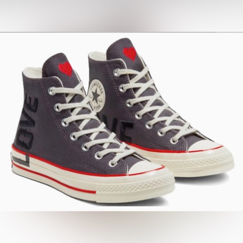 Converse High-Top Sneakers - Gray with Red and Black Details